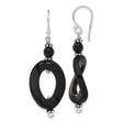 Sterling Silver Dangle Earrings with Onyx, Twist and Oval Drop, Asymmetrical Modern Style for Women