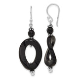 Sterling Silver Dangle Earrings with Onyx, Twist and Oval Drop, Asymmetrical Modern Style for Women