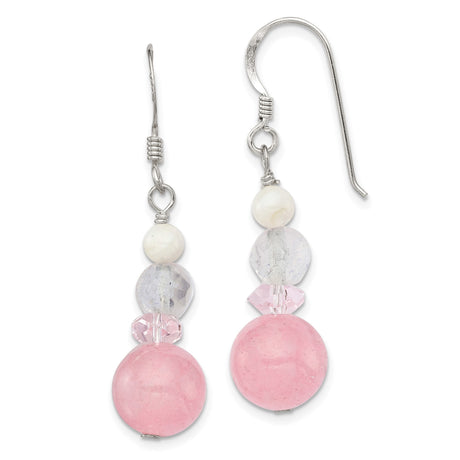 Sterling Silver Dangle Earrings with Mother of Pearl and Jade, Minimalist Drop Style for Women
