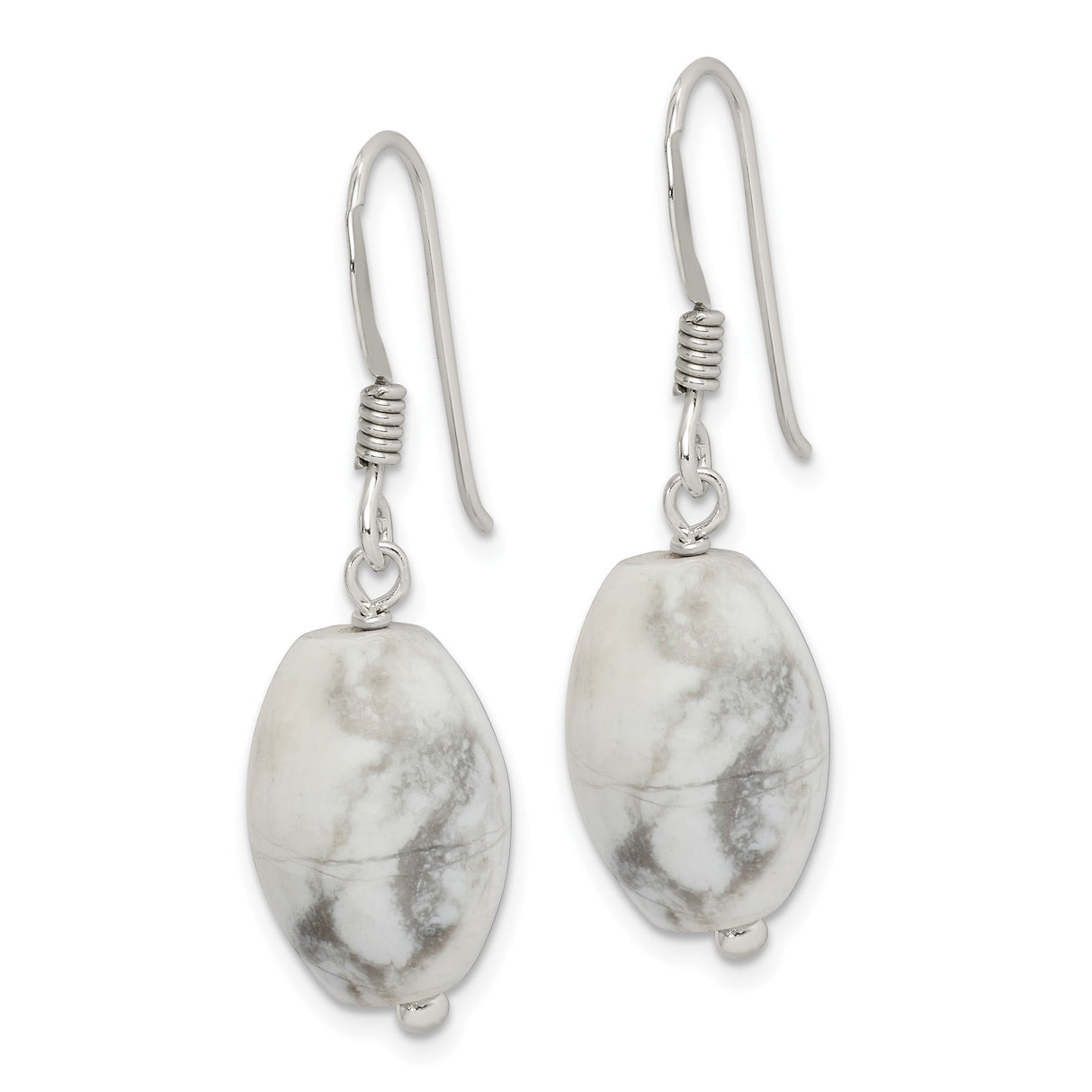 Sterling Silver Dangle Earrings with Howlite Oval Gemstone, Boho Minimalist Design for Women