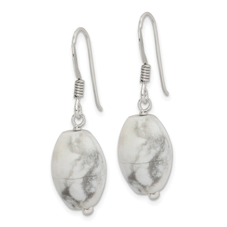 Sterling Silver Dangle Earrings with Howlite Oval Gemstone, Boho Minimalist Design for Women