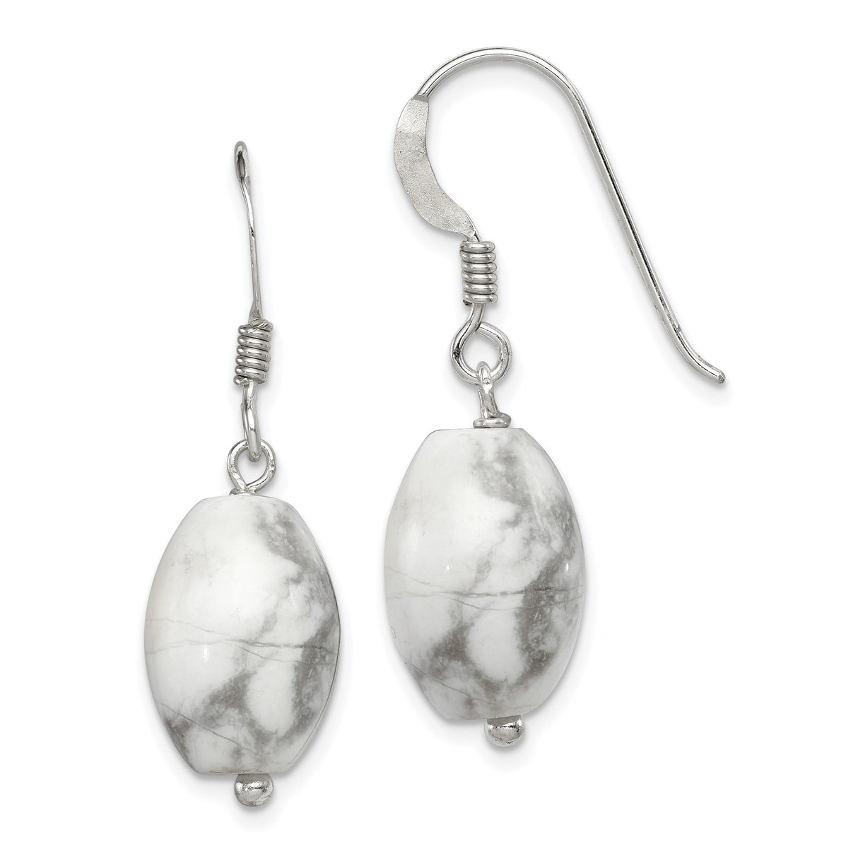 Sterling Silver Dangle Earrings with Howlite Oval Gemstone, Boho Minimalist Design for Women