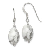Sterling Silver Dangle Earrings with Howlite Oval Gemstone, Boho Minimalist Design for Women