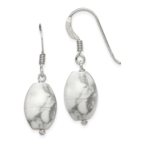 Sterling Silver Dangle Earrings with Howlite Oval Gemstone, Boho Minimalist Design for Women
