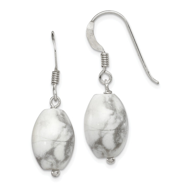 Sterling Silver Dangle Earrings with Howlite Oval Gemstone, Boho Minimalist Design for Women