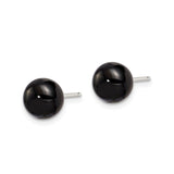 Sterling Silver Stud Earrings with Black Agate, Round Cabochon, Minimalist Design for Women