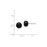 Sterling Silver Stud Earrings with Black Agate, Round Cabochon, Minimalist Design for Women