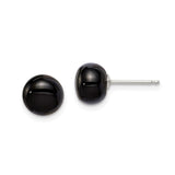 Sterling Silver Stud Earrings with Black Agate, Round Cabochon, Minimalist Design for Women