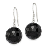 Sterling Silver Drop Earrings with Faceted Black Onyx, Long Geometric Dangle Design