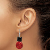 Sterling Silver Dangle Earrings with Agate and Coral, Geometric Boho Drop Style for Women