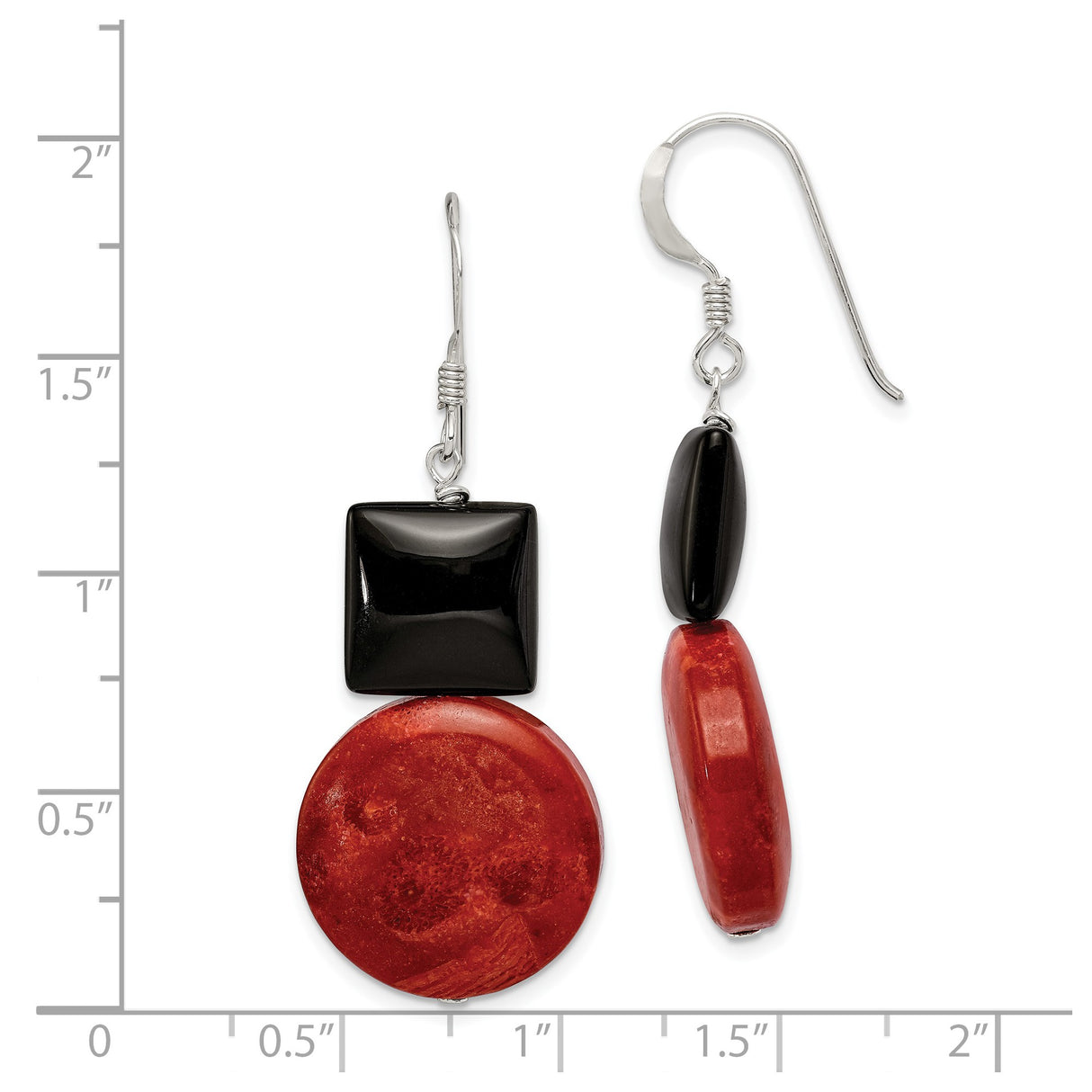 Sterling Silver Dangle Earrings with Agate and Coral, Geometric Boho Drop Style for Women