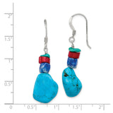 Sterling Silver Dangle Earrings with Coral and Howlite, Tribal Boho Southwestern Style