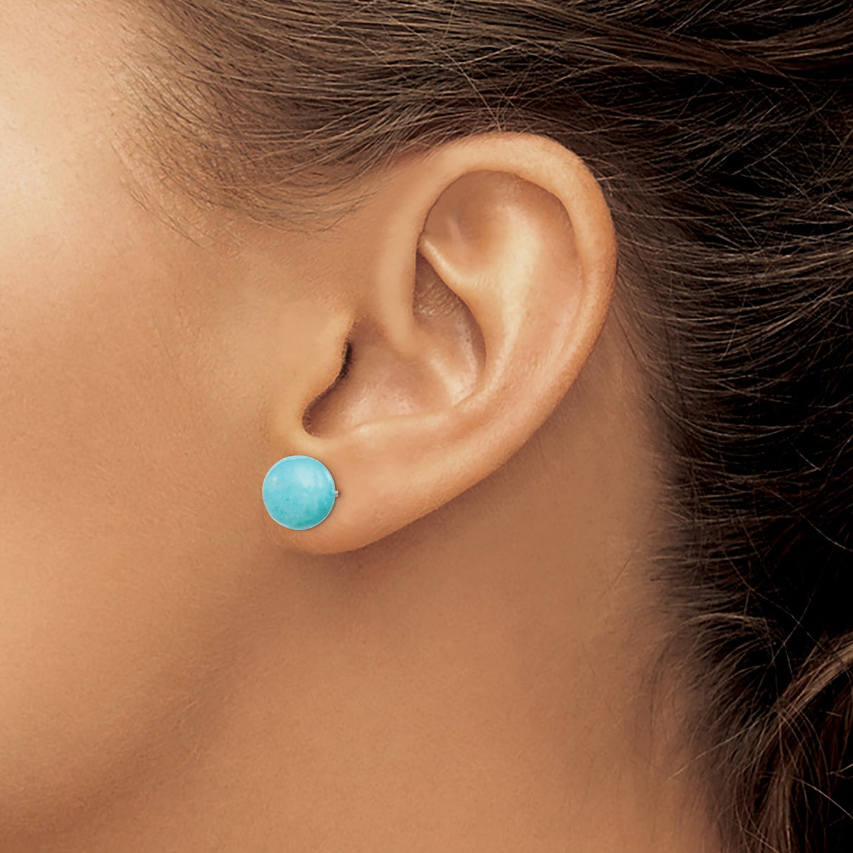 Sterling Silver Stud Earrings with Round Turquoise Cabochons, Boho Minimalist Style