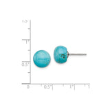 Sterling Silver Stud Earrings with Round Turquoise Cabochons, Boho Minimalist Style