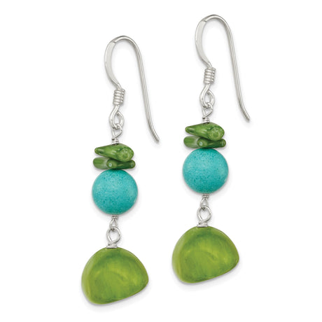 Sterling Silver Dangle Earrings with Jade and Coral, Handmade Boho Style Jewelry for Women