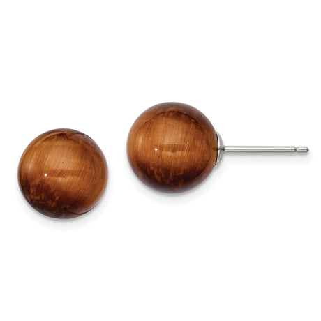 Sterling Silver Stud Earrings with Round Brown Tiger Eye Gemstone Balls, Natural Crystal Studs for Women, Minimalist Spiritual Jewelry with Grounding Stone Energy and Confidence Protection Appeal