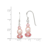 Sterling Silver Drop Earrings with Pink Freshwater Pearls and Crystals, Dangle Design for Women