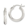 Sterling Silver Hoop Earrings, Flat Edge Round Tube Design, Polished Minimalist Style for Women