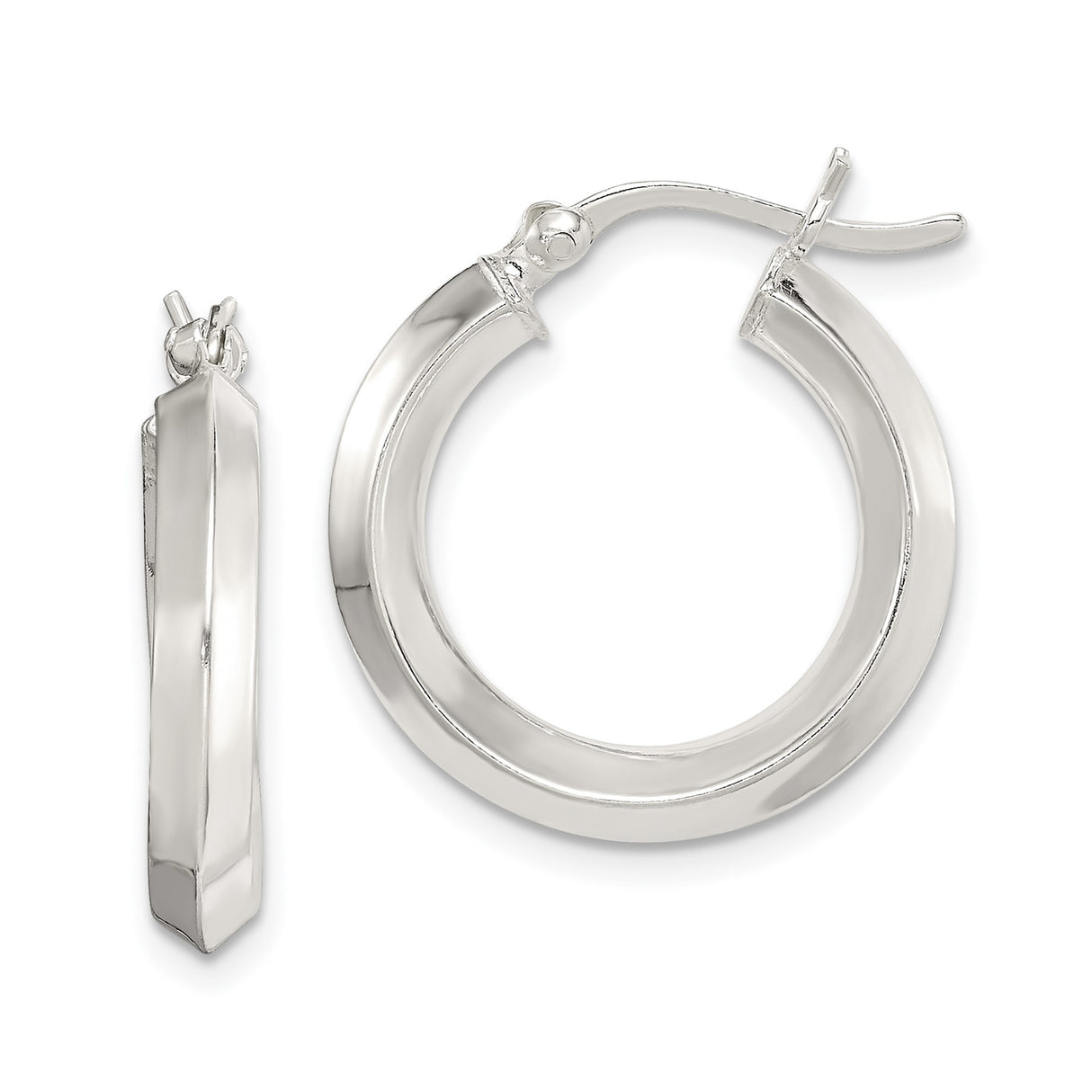 Sterling Silver Hoop Earrings, Flat Edge Round Tube Design, Polished Minimalist Style for Women