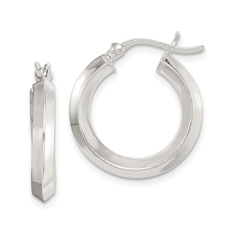 Sterling Silver Hoop Earrings, Flat Edge Round Tube Design, Polished Minimalist Style for Women