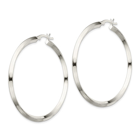 Sterling Silver Hoop Earrings, Modern Flat Edge Design, Large Lightweight Minimalist Style