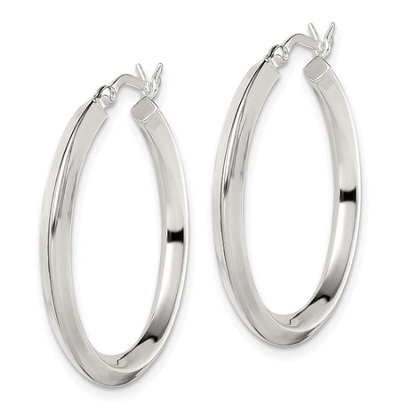 Sterling Silver Hoop Earrings, High Polish Tube Design with Faceted Edges