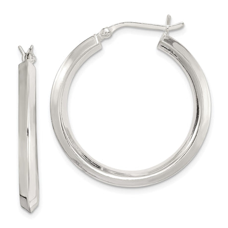Sterling Silver Hoop Earrings, High Polish Tube Design with Faceted Edges