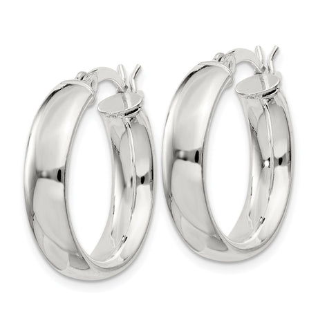 Sterling Silver Hoop Earrings, 20mm Polished Round Hinged Snap Hoops for Women