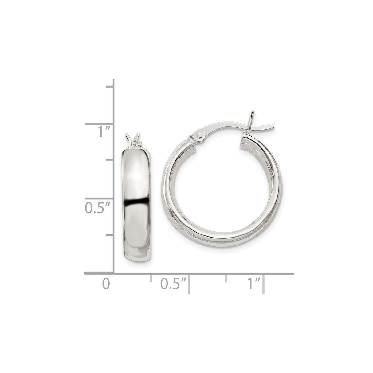 Sterling Silver Hoop Earrings, 20mm Polished Round Hinged Snap Hoops for Women