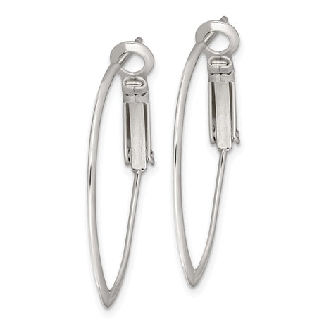 Sterling Silver Oval Hoop Earrings, Hinged Snap Closure, Lightweight Minimalist Design for Women