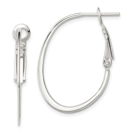 Sterling Silver Oval Hoop Earrings, Hinged Snap Closure, Lightweight Minimalist Design for Women