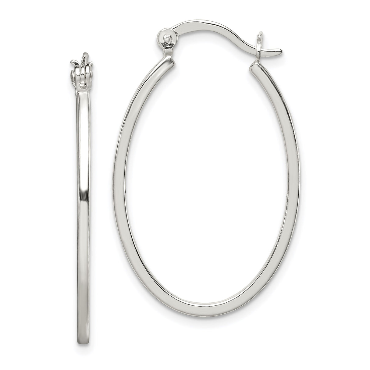 Sterling Silver Oval Hoop Earrings, Polished Lightweight Minimalist Design for Women
