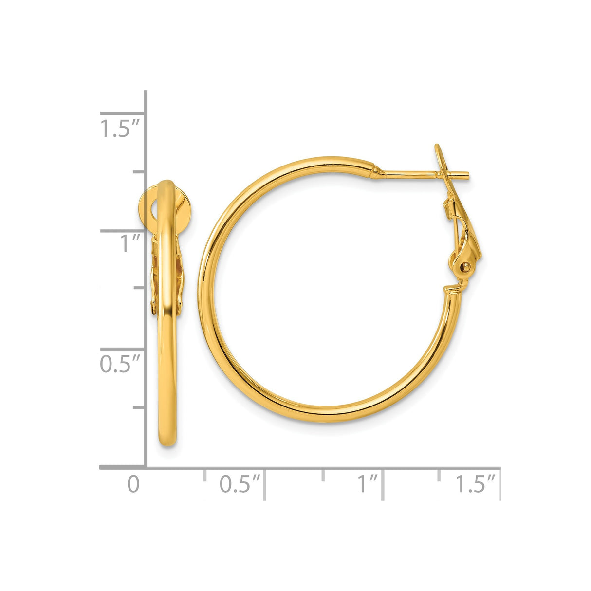 Sterling Silver Hoop Earrings, Gold Tone Polished Finish, Hinged Snap Closure, Medium Size