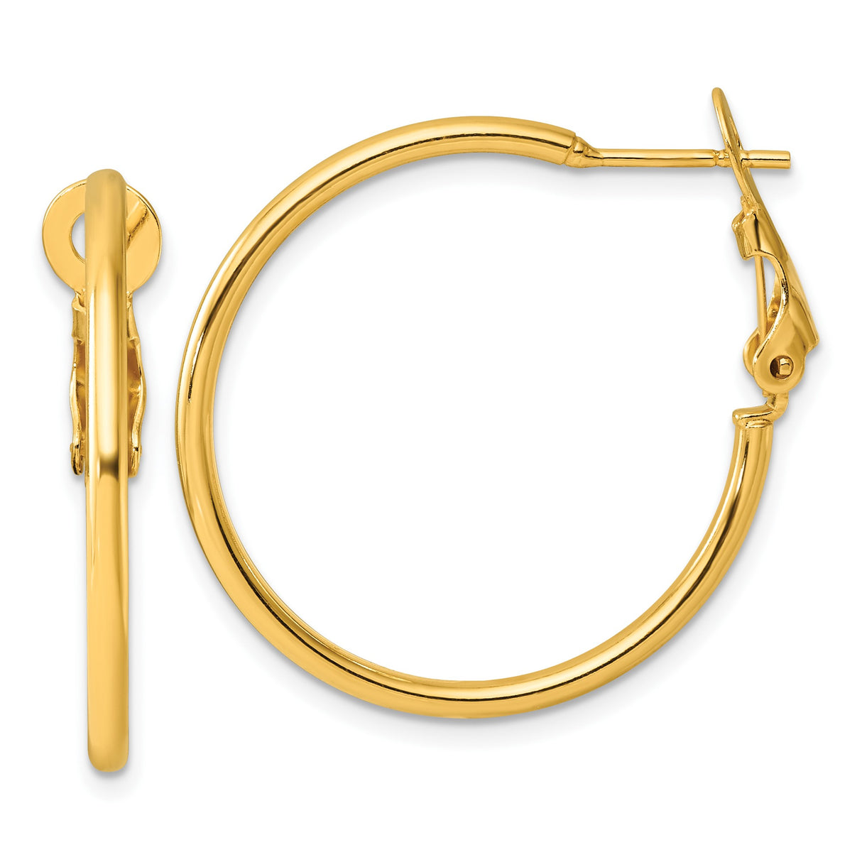 Sterling Silver Hoop Earrings, Gold Tone Polished Finish, Hinged Snap Closure, Medium Size