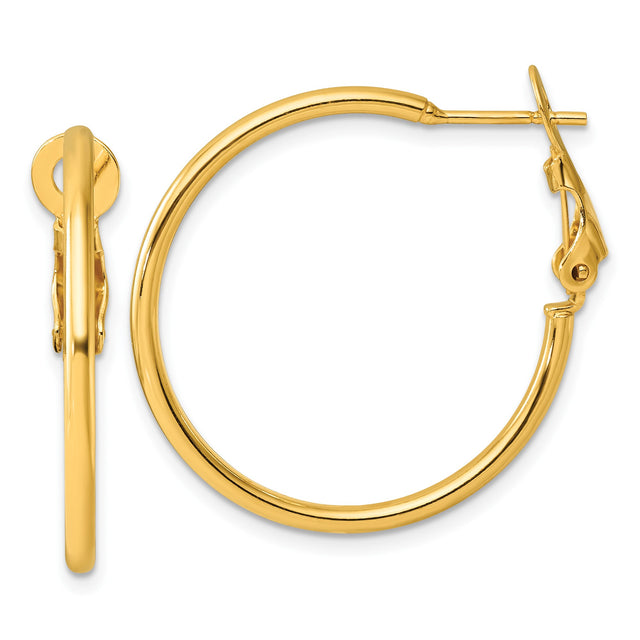 Sterling Silver Hoop Earrings, Gold Tone Polished Finish, Hinged Snap Closure, Medium Size