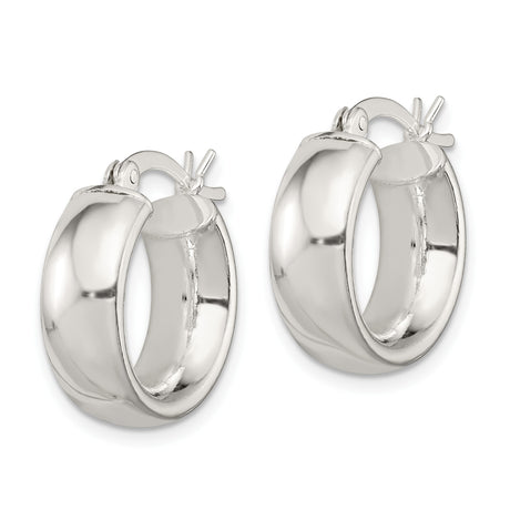 Sterling Silver Hoop Earrings, Polished Domed Design with Hinged Snap Closure for Women
