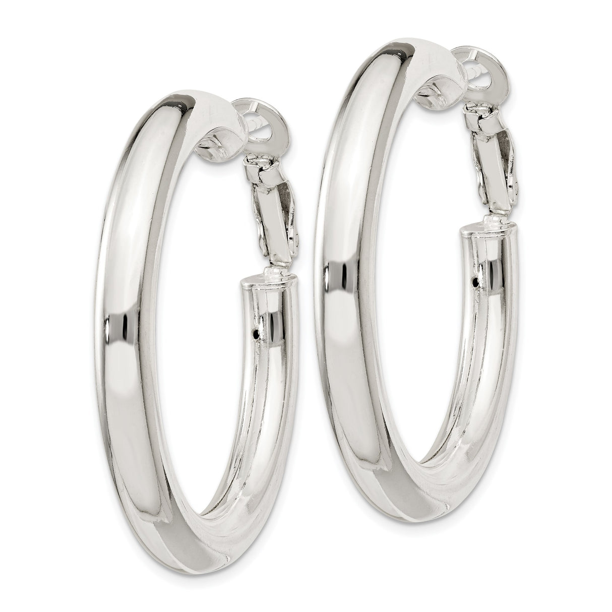Sterling Silver Hoop Earrings with Omega Back, Small Lightweight Polished Round Design for Women