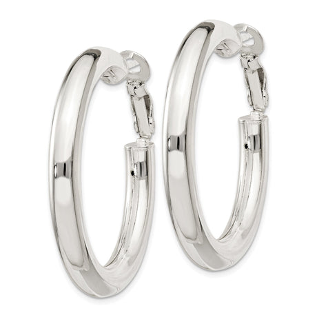 Sterling Silver Hoop Earrings with Omega Back, Small Lightweight Polished Round Design for Women