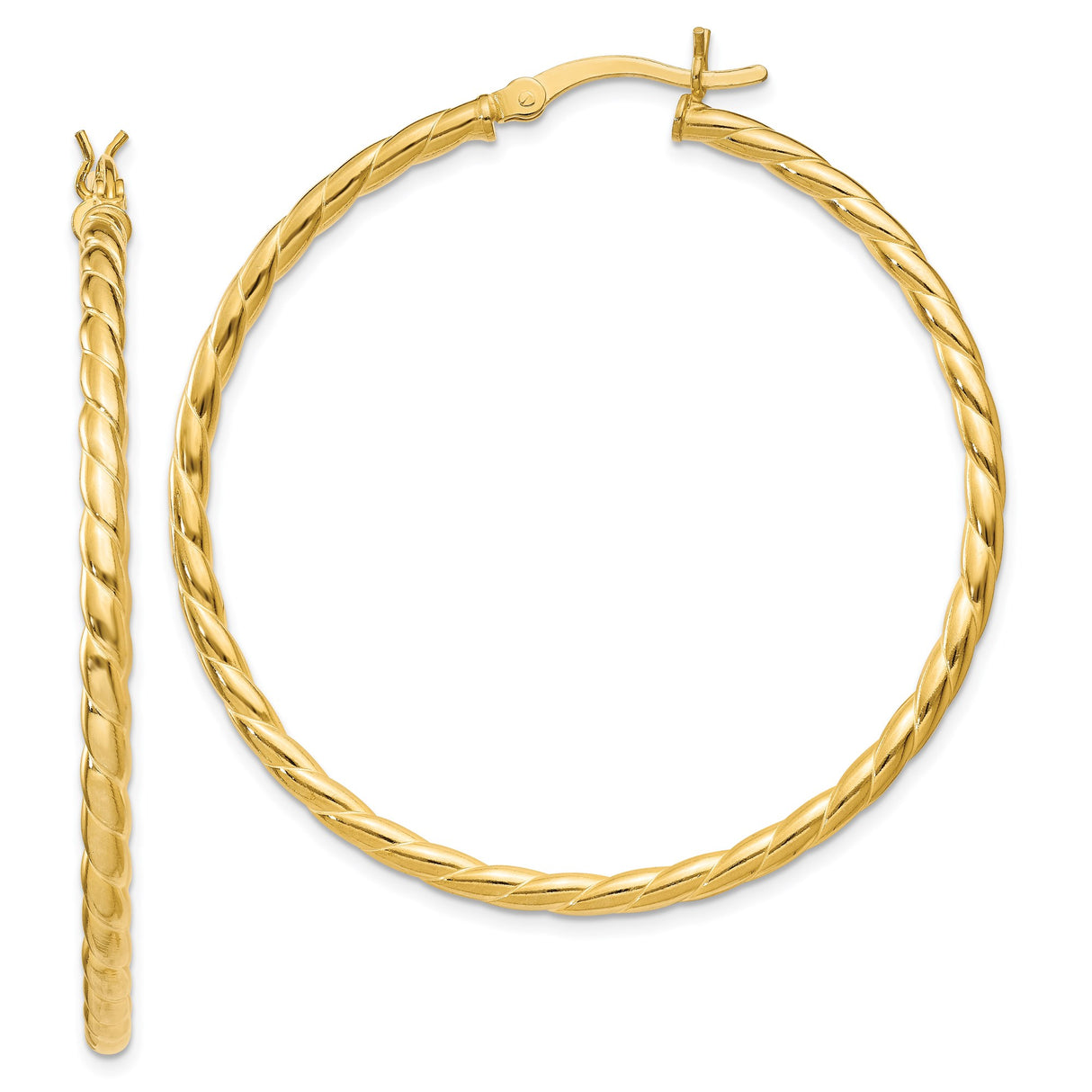 Sterling Silver Gold Plated Hoop Earrings, Large Twisted Rope Design for Women