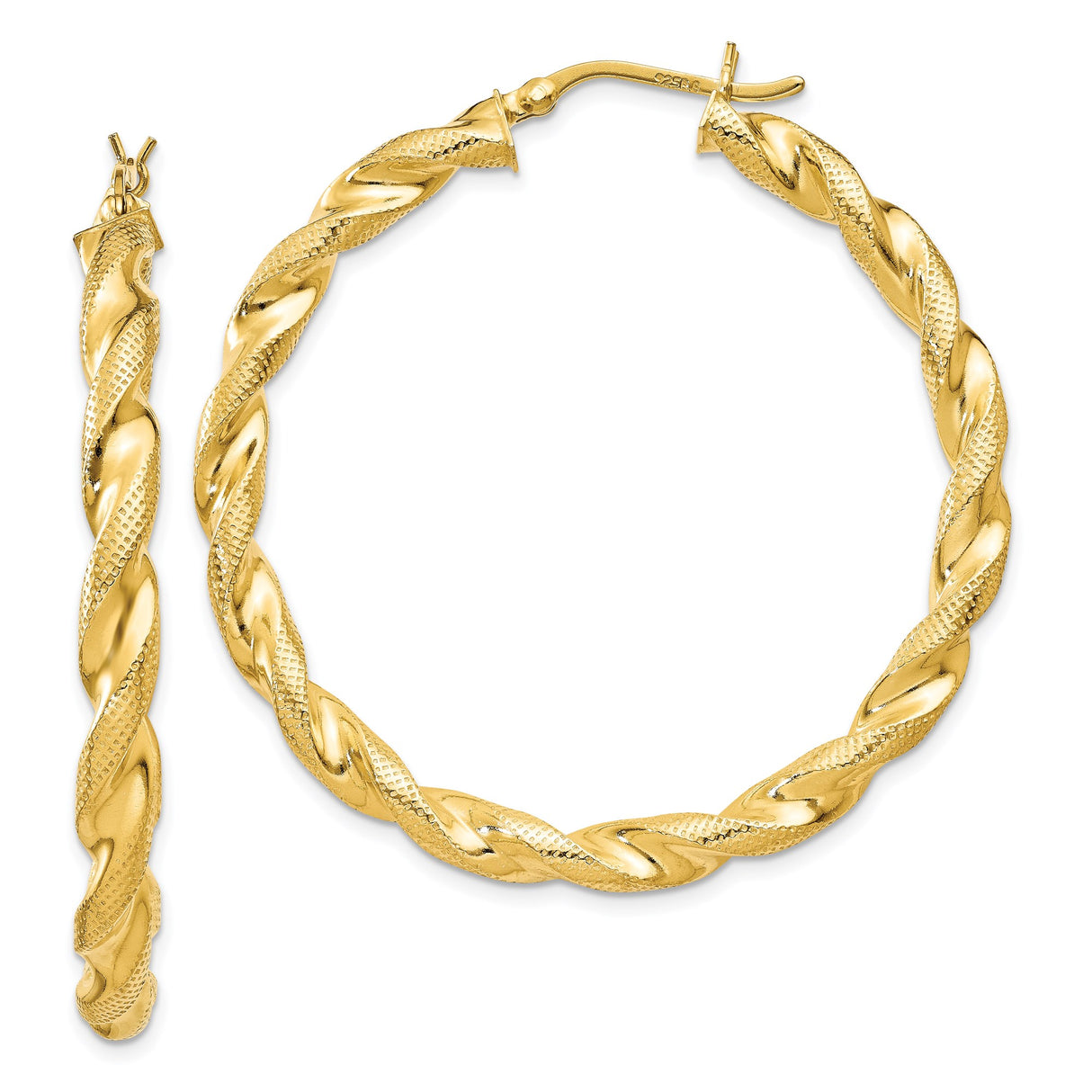 Sterling Silver Twisted Hoop Earrings with Spiral Rope Design and Textured Finish