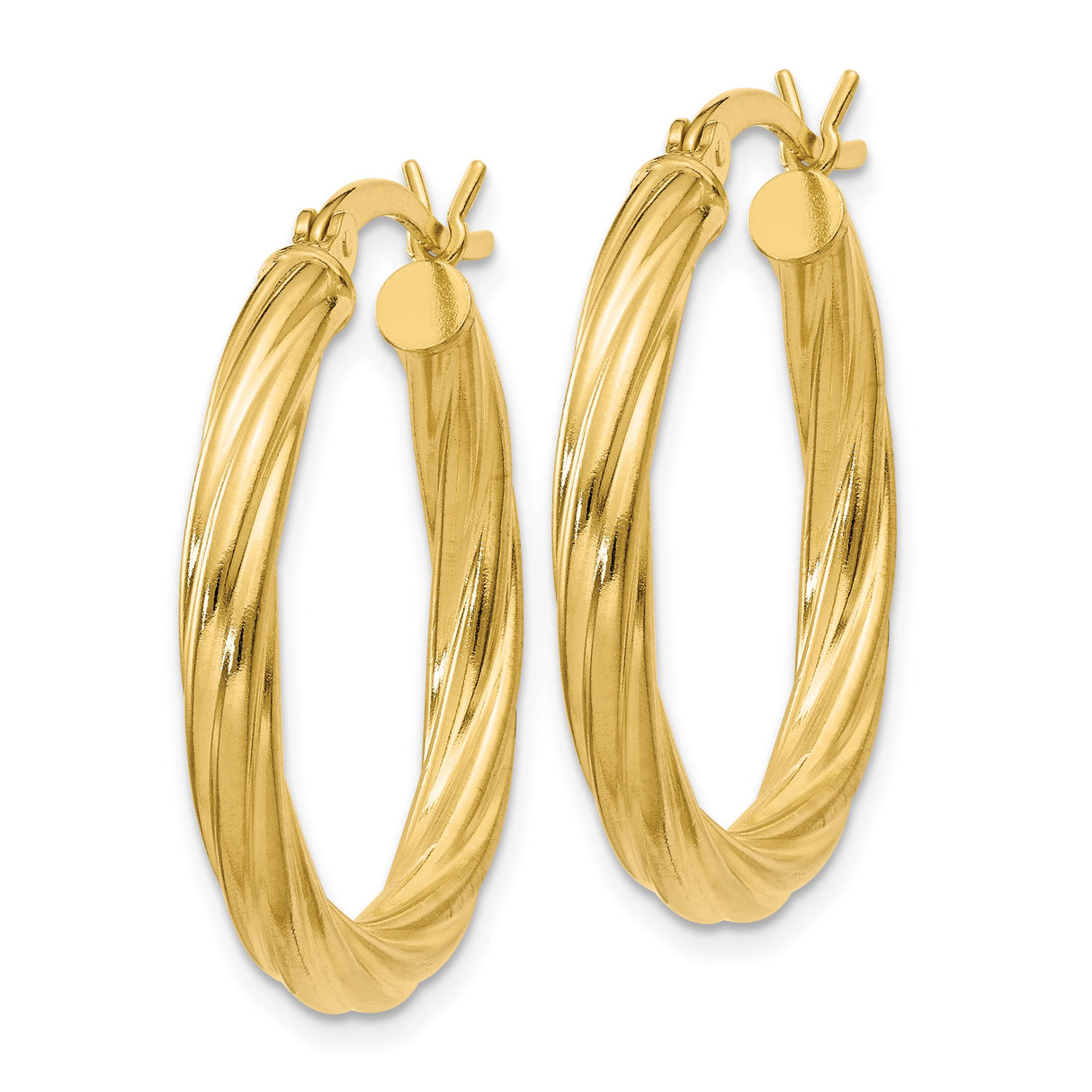 Sterling Silver Hoop Earrings, Gold Plated Twisted Spiral Tube Design, Textured Polished Finish