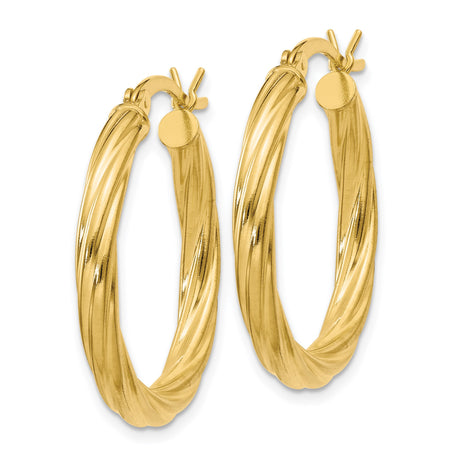 Sterling Silver Hoop Earrings, Gold Plated Twisted Spiral Tube Design, Textured Polished Finish