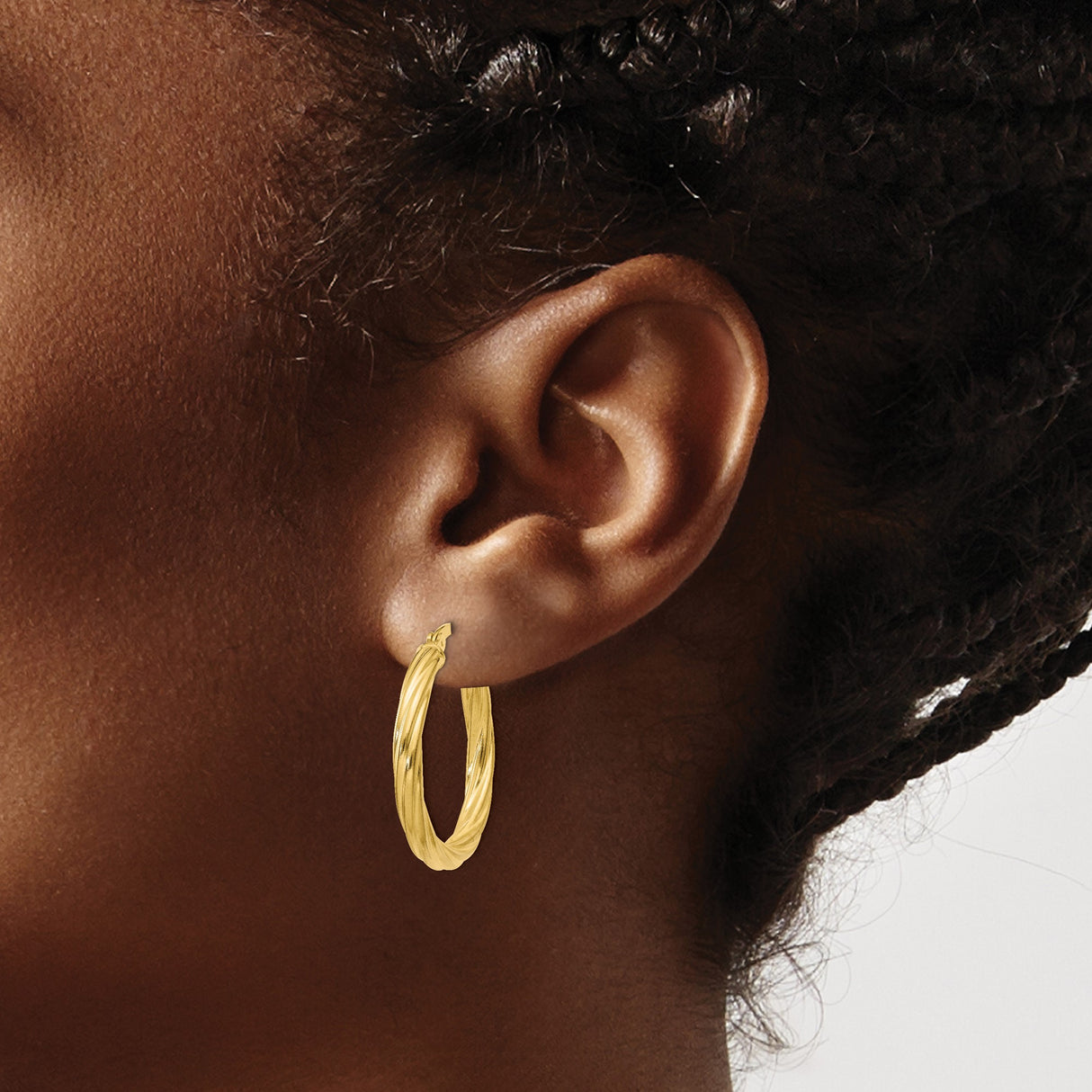 Sterling Silver Hoop Earrings, Gold Plated Twisted Spiral Tube Design, Textured Polished Finish