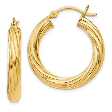 Sterling Silver Twisted Hoop Earrings, Gold Plated Rope Design, Medium Size for Women
