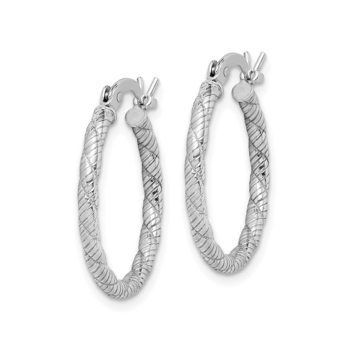 Sterling Silver Hoop Earrings with Twisted Rope Design, Textured Medium Fashion Style for Women
