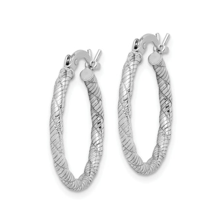 Sterling Silver Hoop Earrings with Twisted Rope Design, Textured Medium Fashion Style for Women