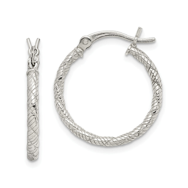 Sterling Silver Hoop Earrings with Twisted Rope Design, Textured Medium Fashion Style for Women