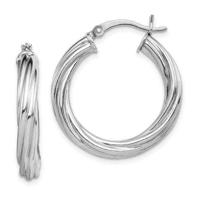 Sterling Silver Hoop Earrings, Twisted Layered Braided Design, Polished Finish