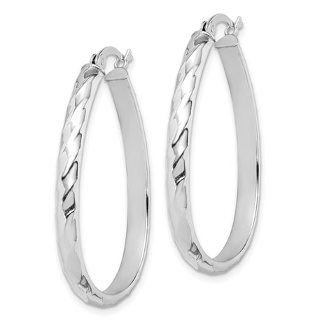 Sterling Silver Teardrop Hoop Earrings, Diamond Cut Twisted Oval Design for Women