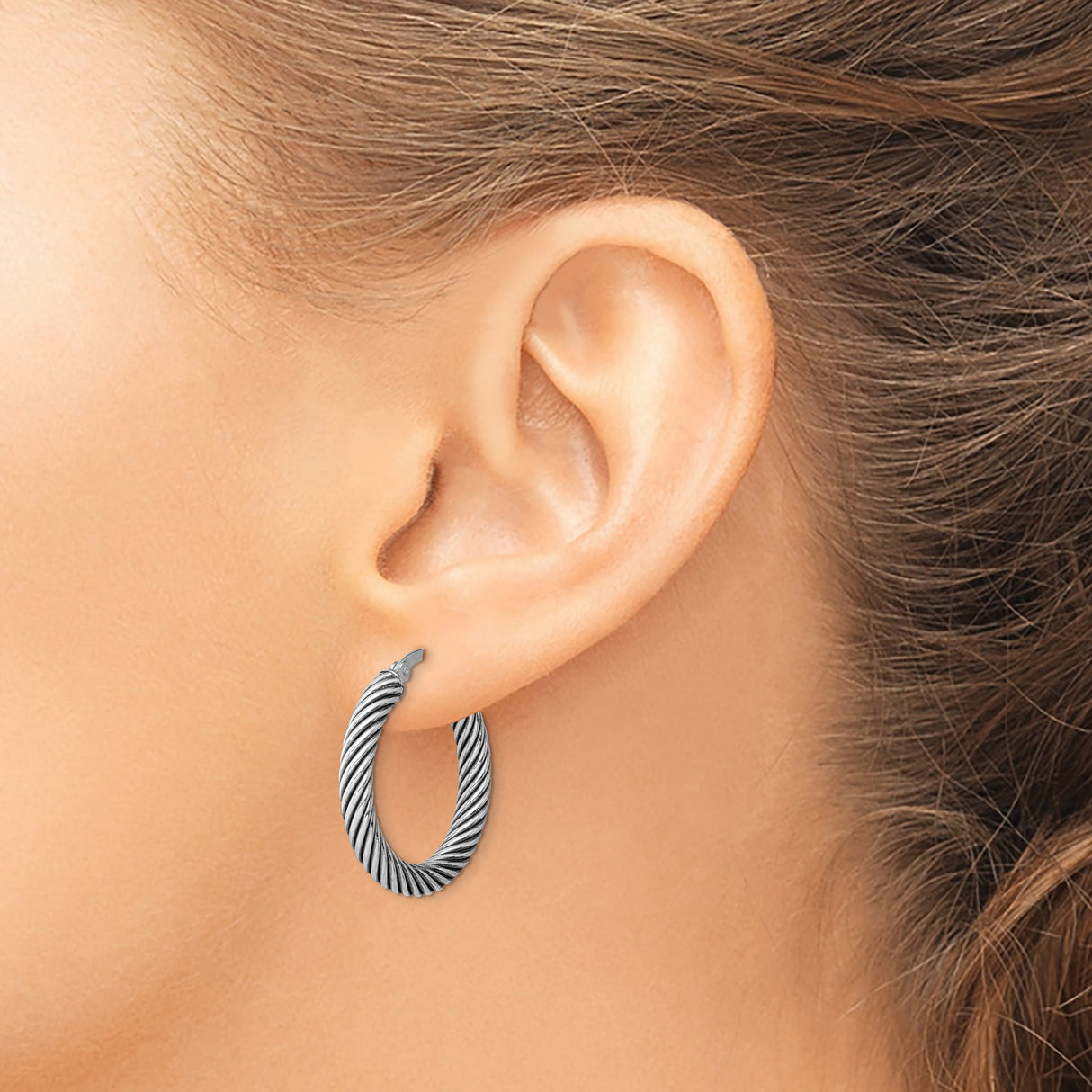 Sterling Silver Twisted Rope Hoop Earrings with Bold Cable Design and Textured Finish